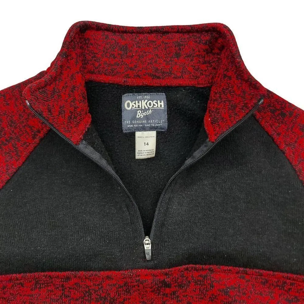 Oshkosh B'gosh Fleece Sweater Boys 14 Red Black 1/4 Zip Lightweight Travel